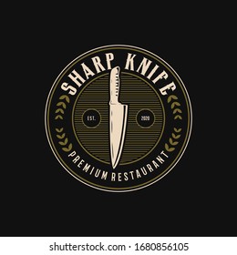 sharp knife restaurant vintage logo design template Premium Vector