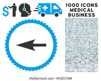 Sharp Left Arrow icon with 1000 medical commercial gray and blue vector design elements. Set style is flat bicolor symbols, white background.