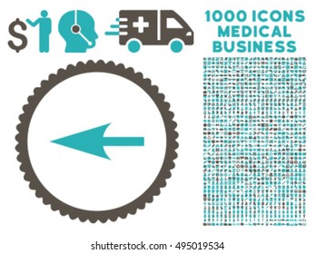 Sharp Left Arrow icon with 1000 medical commerce grey and cyan vector pictographs. Clipart style is flat bicolor symbols, white background.