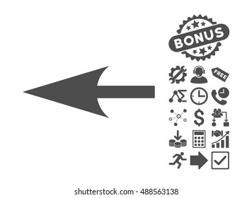 Sharp Left Arrow icon with bonus design elements. Vector illustration style is flat iconic symbols, gray color, white background.