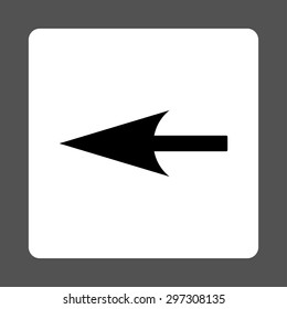 Sharp Left Arrow icon from Primitive Buttons OverColor Set. This rounded square flat button is drawn with black and white colors on a gray background.