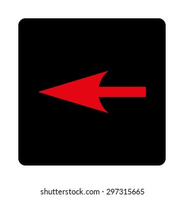 Sharp Left Arrow icon from Primitive Buttons OverColor Set. This rounded square flat button is drawn with intensive red and black colors on a white background.