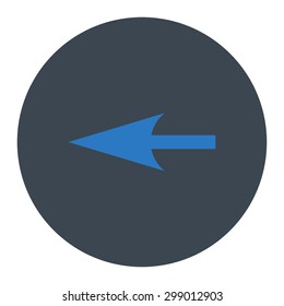 Sharp Left Arrow icon from Primitive Round Buttons OverColor Set. This round flat button is drawn with smooth blue colors on a white background.