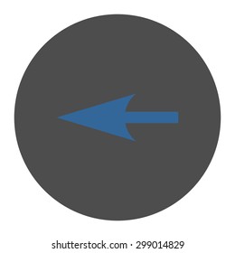 Sharp Left Arrow icon from Primitive Round Buttons OverColor Set. This round flat button is drawn with cobalt and gray colors on a white background.