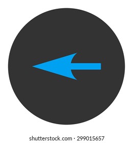Sharp Left Arrow icon from Primitive Round Buttons OverColor Set. This round flat button is drawn with blue and gray colors on a white background.