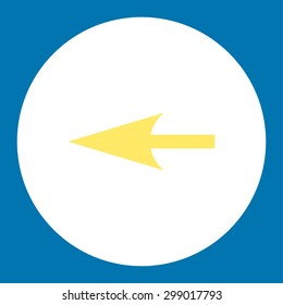Sharp Left Arrow icon from Primitive Round Buttons OverColor Set. This round flat button is drawn with yellow and white colors on a blue background.