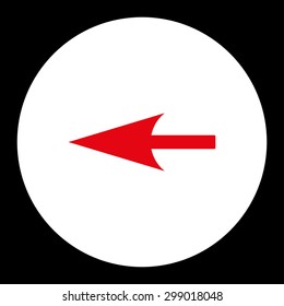 Sharp Left Arrow icon from Primitive Round Buttons OverColor Set. This round flat button is drawn with red and white colors on a black background.