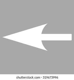 Sharp Left Arrow icon from Primitive Set. This isolated flat symbol is drawn with white color on a silver background.