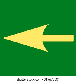 Sharp Left Arrow icon from Primitive Set. This isolated flat symbol is drawn with yellow color on a green background.