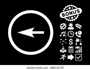 Sharp Left Arrow pictograph with bonus pictograph collection. Vector illustration style is flat iconic symbols, white color, black background.