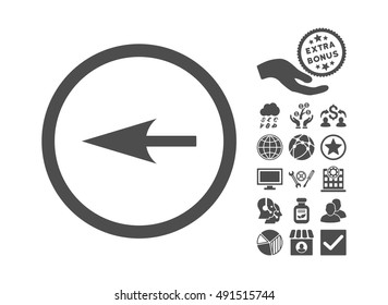 Sharp Left Arrow pictograph with bonus clip art. Vector illustration style is flat iconic symbols, gray color, white background.