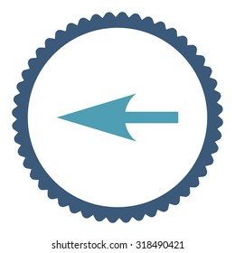 Sharp Left Arrow round stamp icon. This flat vector symbol is drawn with cyan and blue colors on a white background.