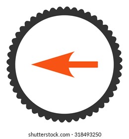 Sharp Left Arrow round stamp icon. This flat vector symbol is drawn with orange and gray colors on a white background.