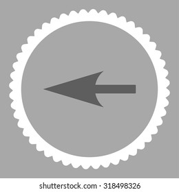 Sharp Left Arrow round stamp icon. This flat vector symbol is drawn with dark gray and white colors on a silver background.