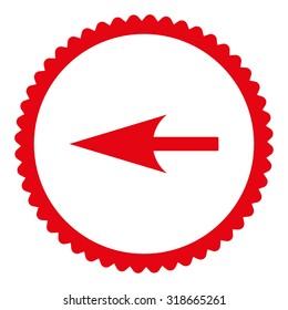 Sharp Left Arrow round stamp icon. This flat vector symbol is drawn with red color on a white background.