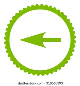 Sharp Left Arrow round stamp icon. This flat vector symbol is drawn with eco green color on a white background.