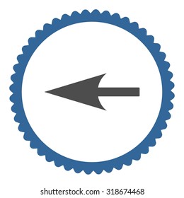 Sharp Left Arrow round stamp icon. This flat vector symbol is drawn with cobalt and gray colors on a white background.