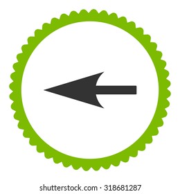 Sharp Left Arrow round stamp icon. This flat vector symbol is drawn with eco green and gray colors on a white background.
