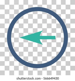 Sharp Left Arrow rounded icon. Vector illustration style is flat iconic bicolor symbol inside a circle, cobalt and cyan colors, transparent background. Designed for web and software interfaces.