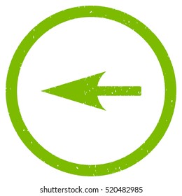 Sharp Left Arrow rubber seal stamp watermark. Icon vector symbol with grunge design and corrosion texture. Scratched eco green ink emblem on a white background.