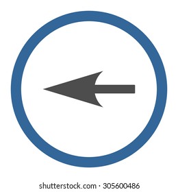 Sharp Left Arrow vector icon. This rounded flat symbol is drawn with cobalt and gray colors on a white background.