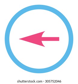 Sharp Left Arrow vector icon. This rounded flat symbol is drawn with pink and blue colors on a white background.