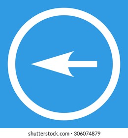 Sharp Left Arrow vector icon. This rounded flat symbol is drawn with white color on a blue background.