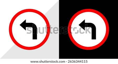 Sharp Left Turn Ahead Road Sign Icon Design