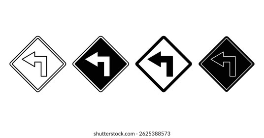 Afiado à esquerda vire ícones preto e branco cor estrada sinais Vetor Design