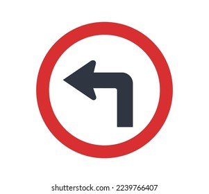 Sharp Left turn traffic sign. Flat design.