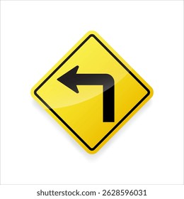 Sinal de aviso de trânsito Sharp Left Turn. Design plano, isolado em fundo branco.