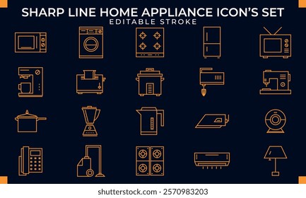 Sharp Line Home Appliance Icon's Set. Editable Stroke Icon's Set.