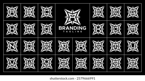 Sharp line spark star letter initial A-Z logo set