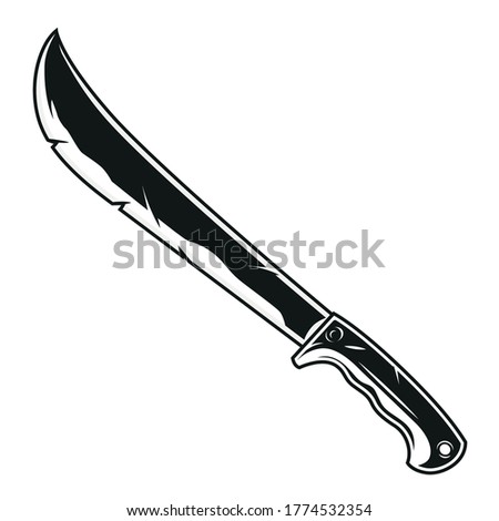 Sharp machete vintage template in monochrome style isolated vector illustration