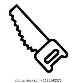 Sharp manual saw for one hand line icon, forest industry concept. Vector graphics. Wood work tool, sawing wood sign on white background, style mobile or design