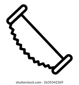 Sharp manual saw for two worker men line icon, forest industry concept. Vector graphics. Wood work tool, sawing wood sign on white background, style mobile or design
