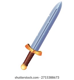 Sharp Medieval Longsword with Golden Hilt - Fantasy Game Vector
classic medieval steel sword featuring a sharp silver blade with battle notches and a golden crossguard. This high-quality vector illustration is designed in a cartoon or RPG game asset style, isolated on a white background for easy integration into combat-themed designs or warrior characters