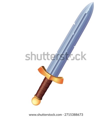 Sharp Medieval Longsword with Golden Hilt - Fantasy Game Vector
classic medieval steel sword featuring a sharp silver blade with battle notches and a golden crossguard. This high-quality vector illustration is designed in a cartoon or RPG game asset style, isolated on a white background for easy integration into combat-themed designs or warrior characters