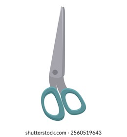 Sharp metal scissors closed with blue handles for cutting paper, fabric, or other materials