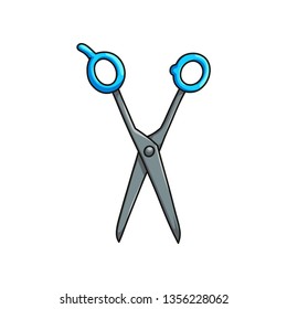 Sharp metal scissors hairdressing accessory isolated on white background