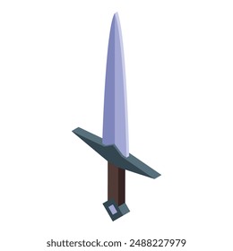 Sharp metal sword pointing up standing on guard position