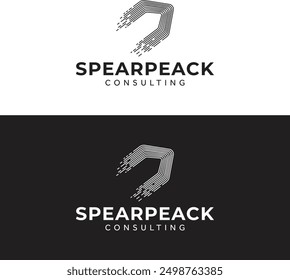 Scharfes, minimalistisches Speer-Logo. Reine geometrische Linien bilden eine dynamische Pfeilspitze. Perfekt für kühne, moderne Marken. Vektorgrafik, skalierbares Design.