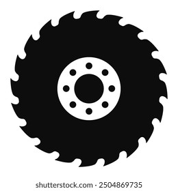 Sharp miter saw blade icon, cutting symbol isolated on white background. Simple vector shape of rotating circular saw disc.