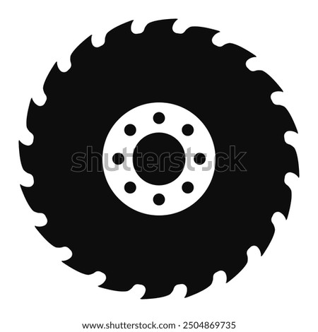 Sharp miter saw blade icon, cutting symbol isolated on white background. Simple vector shape of rotating circular saw disc.