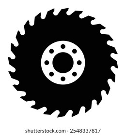 Sharp miter saw blade vector icon. Circular saw blade black silhouette. Wood cutting symbol. Construction and Manufacturing pictogram.