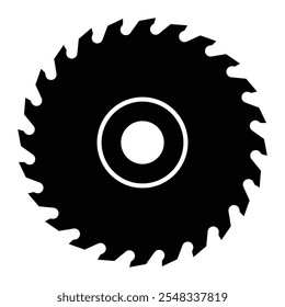 Sharp miter saw blade vector icon. Circular saw blade black silhouette. Wood cutting symbol. Construction and Manufacturing pictogram.