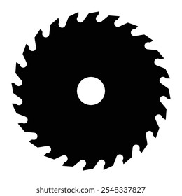 Sharp miter saw blade vector icon. Circular saw blade black silhouette. Wood cutting symbol. Construction and Manufacturing pictogram.