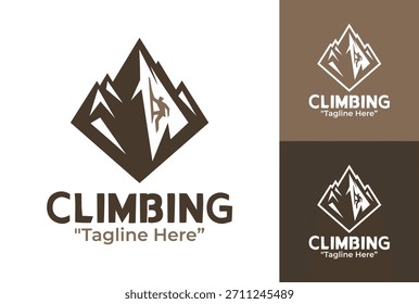 Un logotipo de escalada moderno y nítido con temática de cumbre ideal para equipos deportivos, grupos de viaje y marcas de estilo de vida al aire libre.