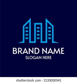 sharp monoline high rise building vector logo template for architecture construction building house and business company