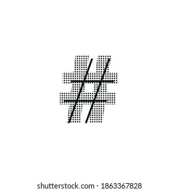 sharp music symbol in black with dotted texture, typewriter character, editable vector